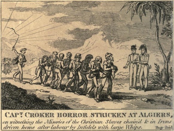 Europäische Sklaven in Algier, 1815. Sie&nbsp;galten als «weisses Gold» und gehörten bis ins 19. Jahrhundert zum Strassenbild Algiers, Tripolis und Tunis.
