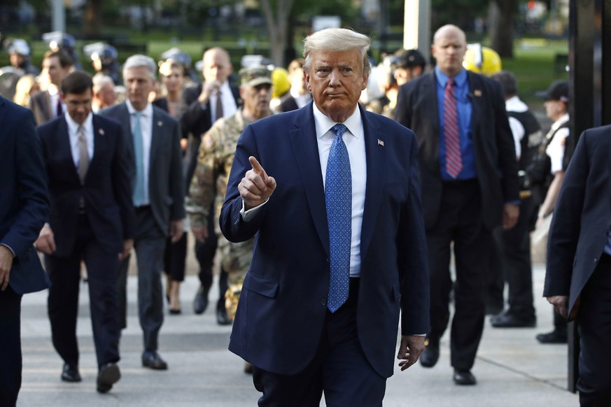 President Donald Trump returns to the White House after visiting outside St. John&#039;s Church, Monday, June 1, 2020, in Washington. Part of the church was set on fire during protests on Sunday night ...