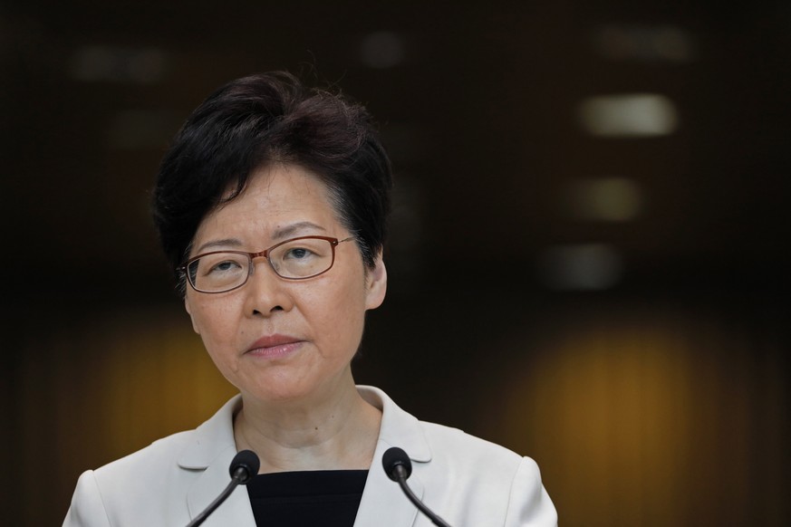 CORRECTS LAM&#039;S QUOTE - Hong Kong Chief Executive Carrie Lam Listens to reporters&#039; questions during a press conference in Hong Kong Tuesday, Aug. 27, 2019. Lam says she has met with a group o ...