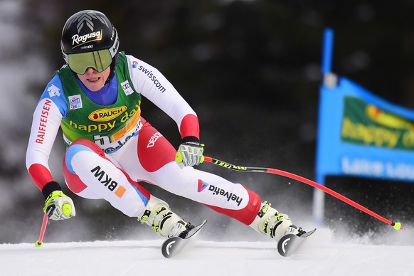 Lara Gut-Behrami, of Switzerland, skis down the course during the women&#039;s World Cup super G ski race in Lake Louise, Alberta, Sunday, Dec. 2, 2018. (Frank Gunn/The Canadian Press via AP)