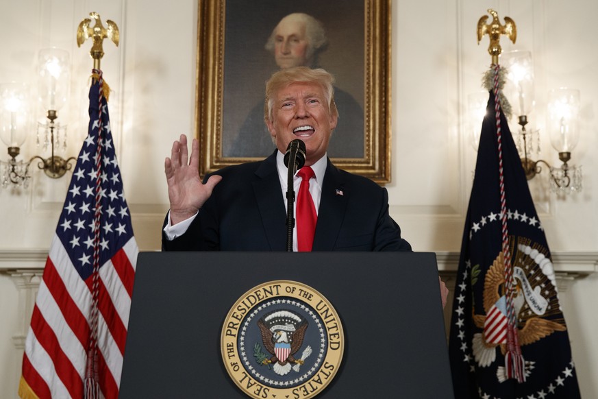 President Donald Trump speaks about the deadly white nationalist rally in Charlottesville, Va., Monday, Aug. 14, 2017, in the Diplomatic Room of the White House in Washington. (AP Photo/Evan Vucci)