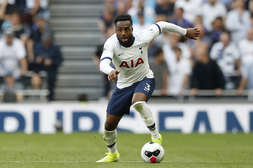 In this Sept. 15, 2019, photo, Tottenham Hotspur&#039;s Danny Rose takes the ball forward during an English Premier League soccer match between Tottenham Hotspur and Crystal Palace at White Hart Lane  ...