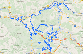Die ungefähre Strecke der heutigen Etappe von Mumpf nach Bad Zurzach.