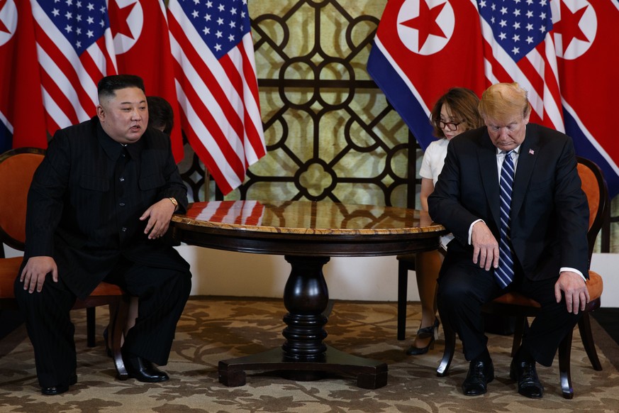 President Donald Trump meets North Korean leader Kim Jong Un, Thursday, Feb. 28, 2019, in Hanoi. (AP Photo/ Evan Vucci)