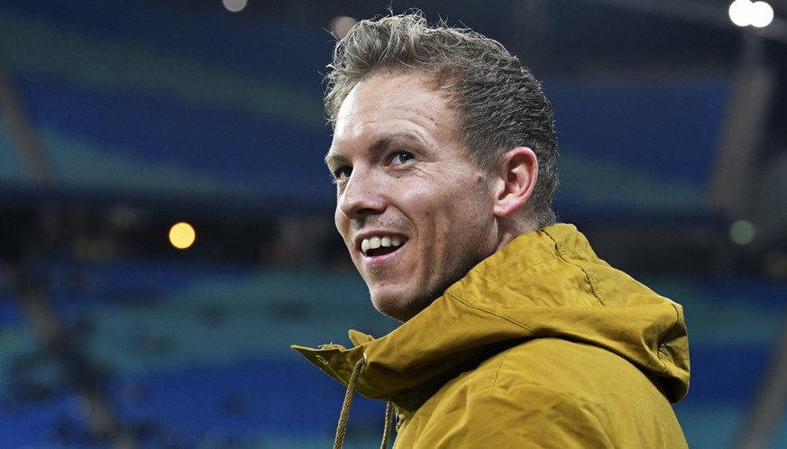 Hoffenheim coach Julian Nagelsmann smiles prior the German soccer cup, DFB Pokal, match between first divisioners RB Leipzig and TSG 1899 Hoffenheim in Leipzig, Germany, Wednesday, Oct. 31, 2018. (AP  ...