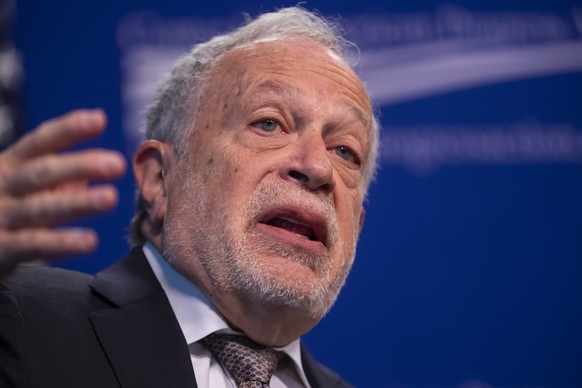 epa07415381 Former US Labor Secretary Robert Reich speaks at an event with the Democratic Senator of Minnesota and 2020 presidential candidate Amy Klobuchar at the Center for American Progress in Wash ...