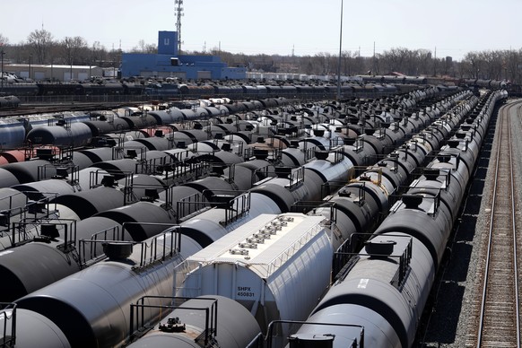Oil tank train cars sit idle Tuesday, April 21, 2020, in East Chicago, Ind. The world is awash in oil, there&#039;s little demand for it and we&#039;re running out of places to put it. That in a nutsh ...
