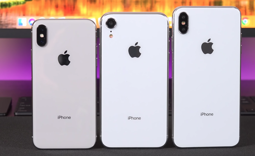 Nachgebaut: der iPhone-X-Nachfolger (5,8 Zoll), das neue Budget-Modell (6,1 Zoll) und das neue Flaggschiff, das iPhone X Plus (6,5 Zoll).