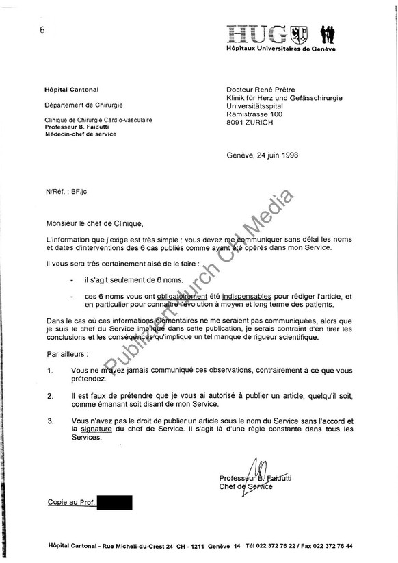 Nachdem Prêtre nicht auf den Brief vom 15. Juni geantwortet hat, schreibt Faidutti am 24. Juni erneut einen Brief. Darin fordert er Prêtre deutlich auf, ihm die Namen der Patienten mitzuteilen.