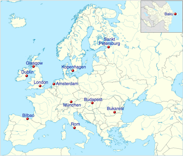 Die 12 EM-Städte 2020.