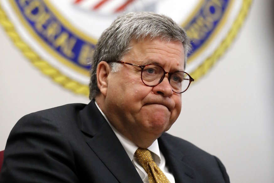 FILE - In this July 8, 2019 file photo, Attorney General William Barr speaks during a tour of a federal prison in Edgefield, S.C. The Kennedy Center is unveiling a massive new expansion designed to re ...