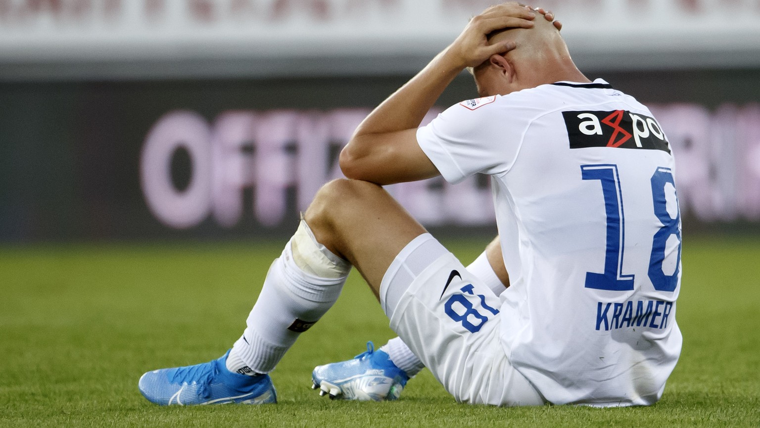 Zurich&#039;s forward Blaz Kramer react after losing against Sion, during the Super League soccer match of Swiss Championship between FC Sion and FC Zuerich, at the Stade de Tourbillon stadium, in Sio ...
