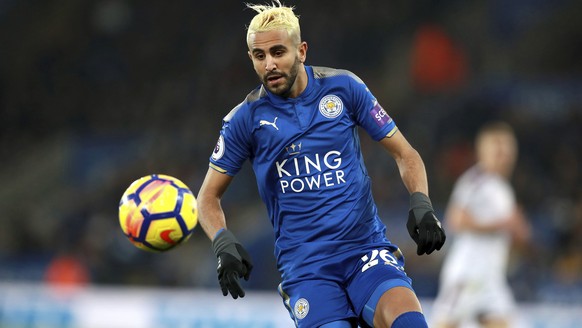 Leicester City&#039;s Riyad Mahrez in action during the English Premier League soccer match between Leicester City and Burnley FC at the King Power Stadium. Leicester, England. Saturday. Dec. 2, 2017. ...