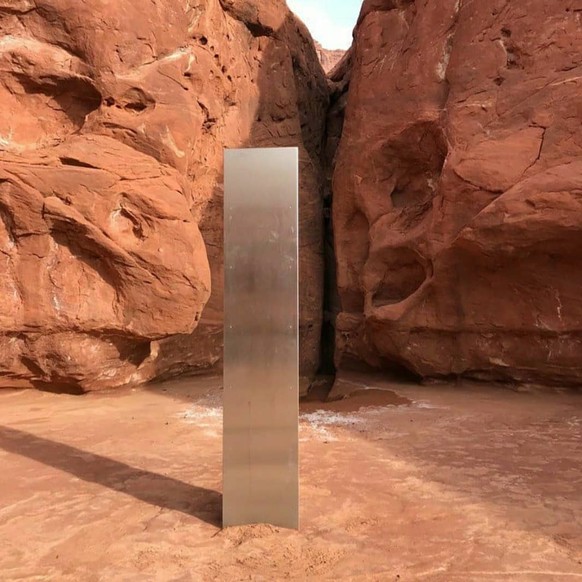 epa08850953 (FILE) - A handout photo made available by the Utah Department of Public Safety (DPS) shows a monolith discovered by wildlife officials in southeastern Utah, USA, 18 November 2020 (reissue ...