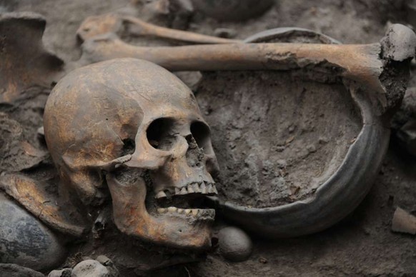 Ausgrabung Skelette in Tlalpan, Mexiko-Stadt, Januar 2018