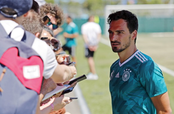 epa06826496 Germany&#039;s player Mats Hummels gives a interview prior a training session at Park Arena in Adler Sochi, Russia, 21 June 2018. Germany will face Sweden in the FIFA World Cup 2018 Group  ...