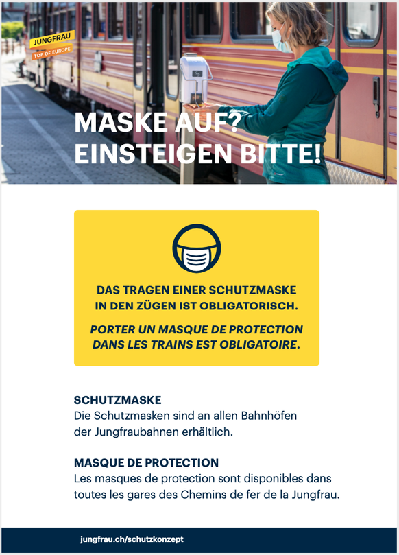 Die Jungfraubahnen verteilen gratis Masken.