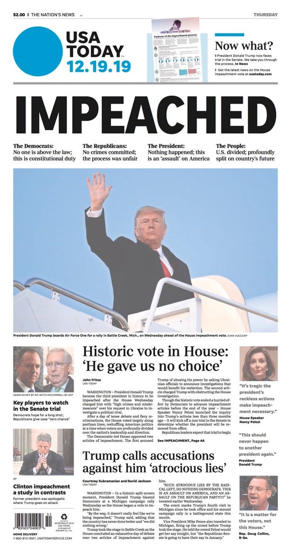 Trump Impeachment Zeitungen Frontseiten