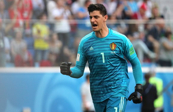epa06888514 Goalkeeper Thibaut Courtois of Belgium reacts after the 2-0 during the FIFA World Cup 2018 third place soccer match between Belgium and England in St.Petersburg, Russia, 14 July 2018.

( ...