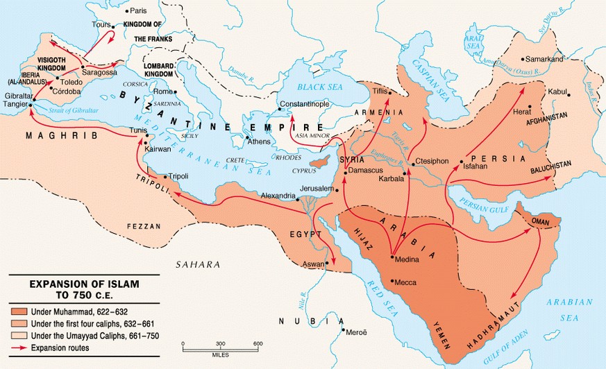 Karte: Islamische Expansion bis 750