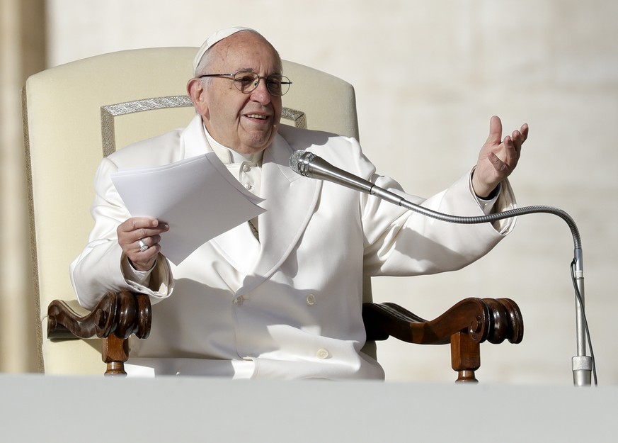 Pope Francis delivers his speech during his weekly general audience, in St. Peter&#039;s Square, at the Vatican, Wednesday, Jan. 24, 2018. (AP Photo/Andrew Medichini)