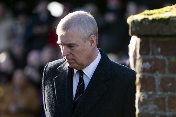 epa08760960 YEARENDER 2020 .PERSONALITIES..Britain&#039;s Prince Andrew, Duke of York arrives for a church service with Queen Elizabeth II (unseen) at St Mary the Virgin in Hillington, Norfolk, Britai ...