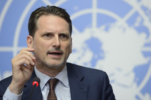 Swiss Pierre Kraehenbuehl, UNRWA Commissioner-General, speaks during a press conference at the European headquarters of the United Nations in Geneva, Switzerland, Friday, 19 June 2015. For the past 65 ...