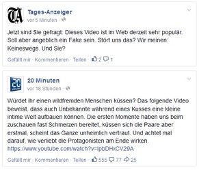 Schweizer Medien auf Facebook über First Kiss.