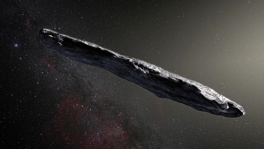 epa06340680 An undated handout photo made available by the European Southern Observatory (ESO) on 20 November 2017 shows an artist&#039;s impression shows the first interstellar asteroid `Oumuamua. Th ...