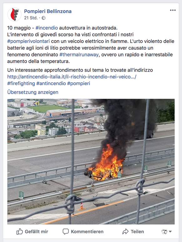 Das war der Facebook-Beitrag der Feuerwehr Bellinzona, der im Verlauf des Dienstags entfernt wurde.