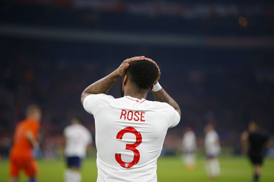 England&#039;s Danny Rose reacts during the international friendly soccer match between the Netherlands and England at the Amsterdam ArenA in Amsterdam, Netherlands, Friday, March 23, 2018. (AP Photo/ ...