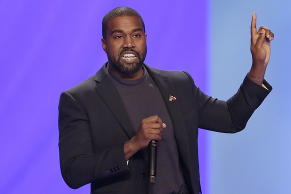 FILE - Kanye West answers questions during a service at Lakewood Church Sunday, Nov. 17, 2019, in Houston. West says he is no longer a Trump supporter. The rapper, who once praised President Donald Tr ...