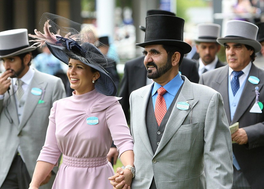 Prime Minister of the United Arab Emirates Sheik Mohammed Bin Rashid Al Maktoum and Princess Haya of Jordan on the fourth day of The Royal Ascot meeting at Ascot Racecourse in England Friday June 19,  ...
