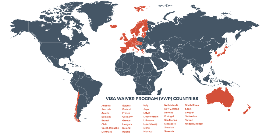 Länder, deren Bürger visumsfrei in die USA reisen.