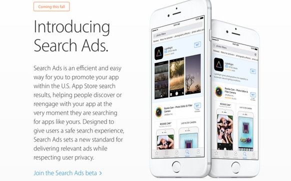Screenshot von der US-Apple-Website: Die App-Werbung soll im Herbst mit iOS 10 eingeführt werden.