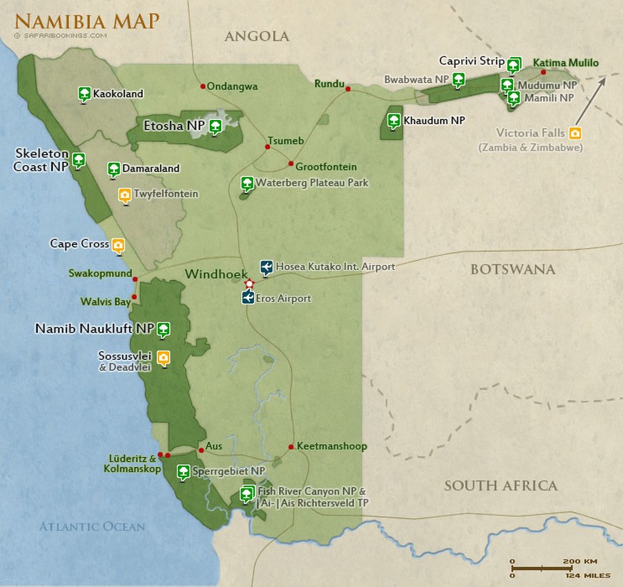 Karte von Namibia mit Caprivizipfel
