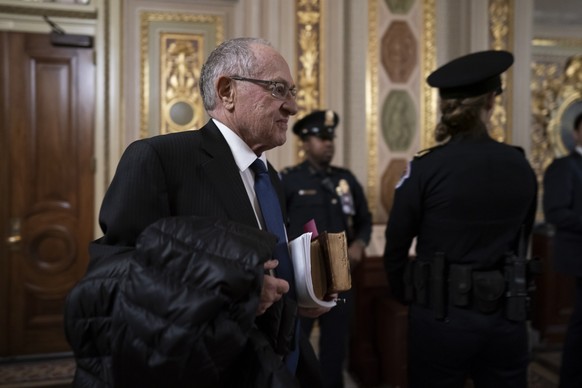 Attorney Alan Dershowitz arrives at the Senate to join President Donald Trump&#039;s legal team during the impeachment trial of the president on charges of abuse of power and obstruction of Congress,  ...