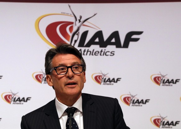 IAAF President Sebastian Coe speaks during a news conference after a meeting of the IAAF Council at the Grand Hotel in Vienna, Austria, Friday, June 17, 2016. The IAAF upheld its ban on Russia’s track ...