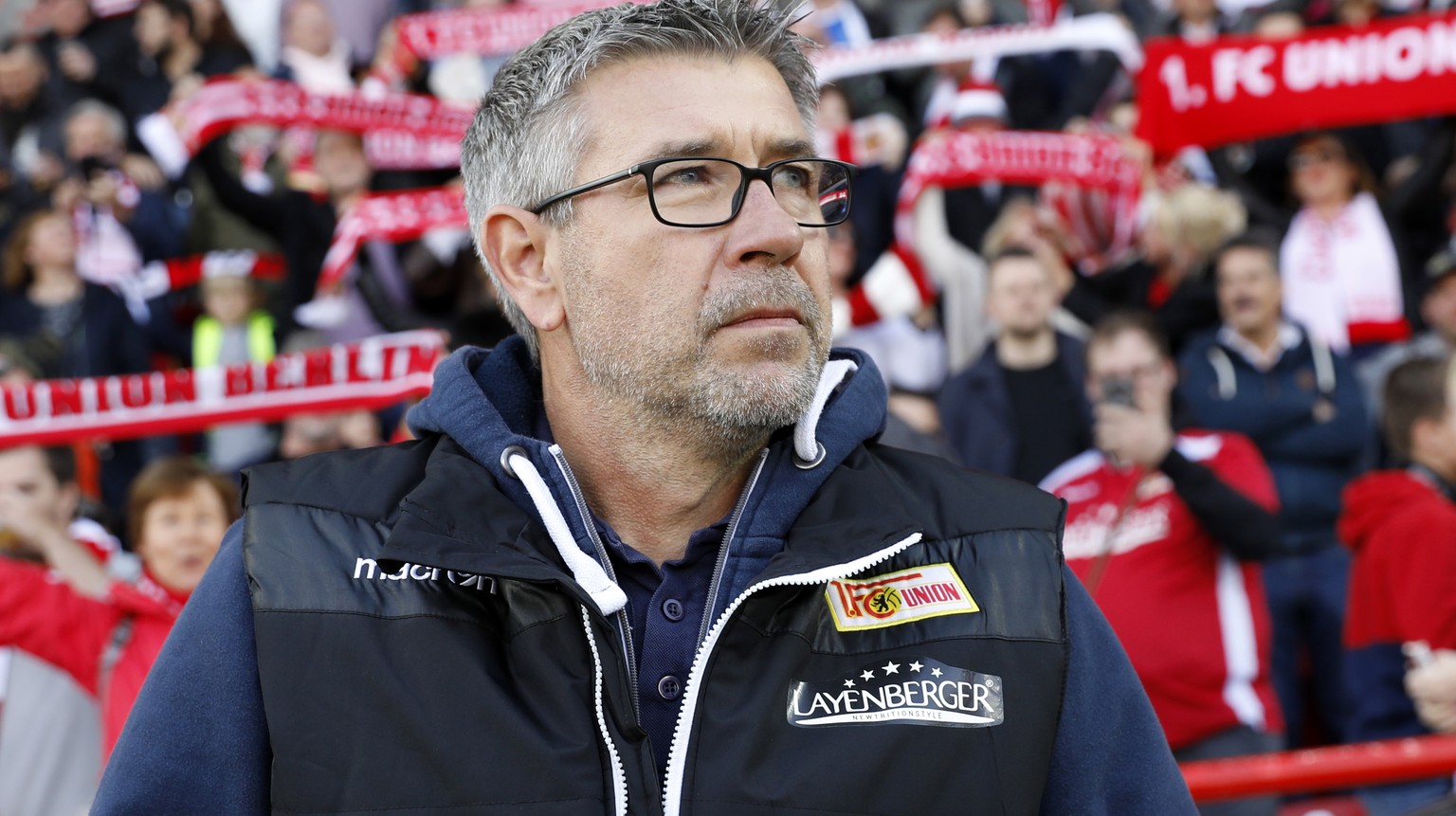 epa07564630 Union&#039;s coach Urs Fischer looks on during the German Bundesliga second division soccer match between 1.FC Union Berlin and 1. FC Magdeburg in Berlin, Germany, 12 May 2019. Union Berli ...