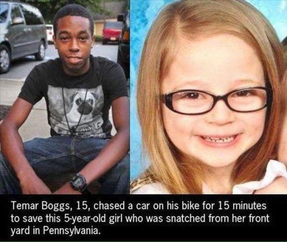 Der 15-Jährige Temar Boggs hat ein Auto mit dem Fahrrad verfolgt, um ein entführtes Mädchen zu retten.