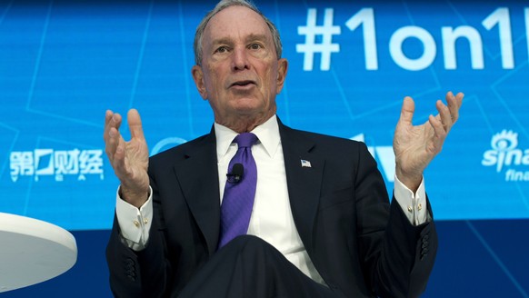 FILE - In this Thursday, April 19, 2018, file photo, former New York City Mayor and United Nations Special Envoy for Climate Action Michael Bloomberg speaks at World Bank/IMF Spring Meetings, in Washi ...