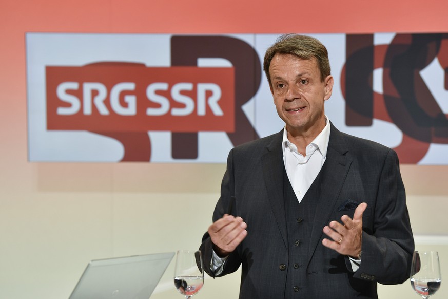 Gilles Marchand, Generaldirektor von der SRG, orientiert an einem Medienfruehstueck ueber Neuerungen, am Freitag, 6. Oktober 2017, in Bern. (KEYSTONE/Peter Schneider)