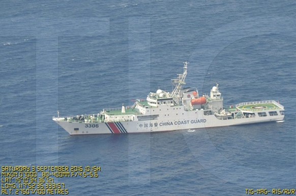 epa05528550 A watermarked image provided by the Philippines Department of National Defense (DND) Public Affairs Service released on 07 September 2016 shows picture of one of many Chinese vessels (with ...