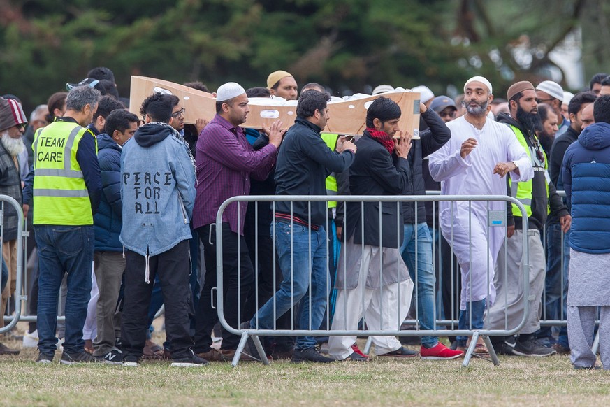 epa07454765 Bodies of those killed in the double mosque shooting at Al Noor and the Linwood Islamic Centre continue to be buried at the Memorial Park Cemetery in Christchurch, New Zealand, 22 March 20 ...