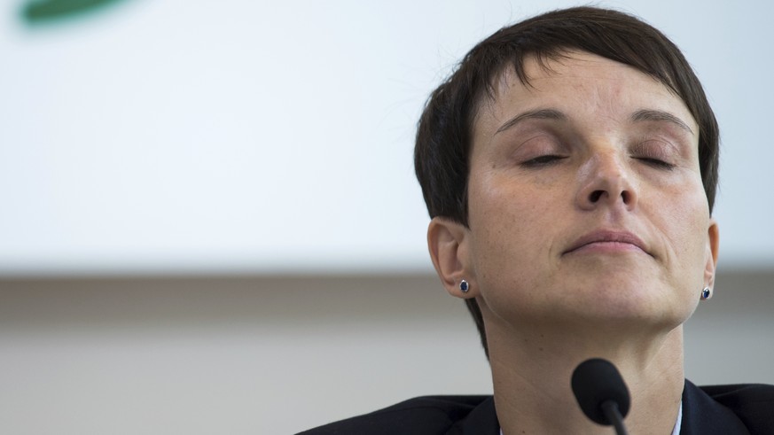 Frauke Petry, of the Alternative for Germany, AfD, speaks during a press conference in Dresden, Germany, Tuesday, Sept. 26, 2017. One of the most prominent figures in the nationalist Alternative for G ...