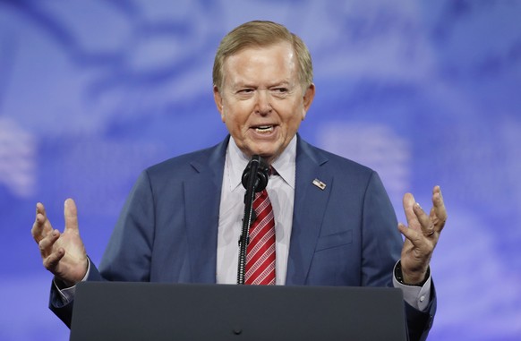 FILE - Lou Dobbs, with Fox News, speaks at the Conservative Political Action Conference (CPAC), on Feb. 24, 2017, in Oxon Hill, Md. Fox Business Network���s ��Lou Dobbs Tonight�� has been canceled. In ...