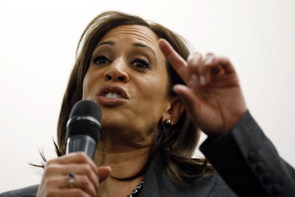 In this Jan. 28, 2019, photo, Sen. Kamala Harris, D-Calif., speaks to students at Drake University in Des Moines, Iowa. Racial tensions are looming over the early days of the Democratic Party’s presid ...