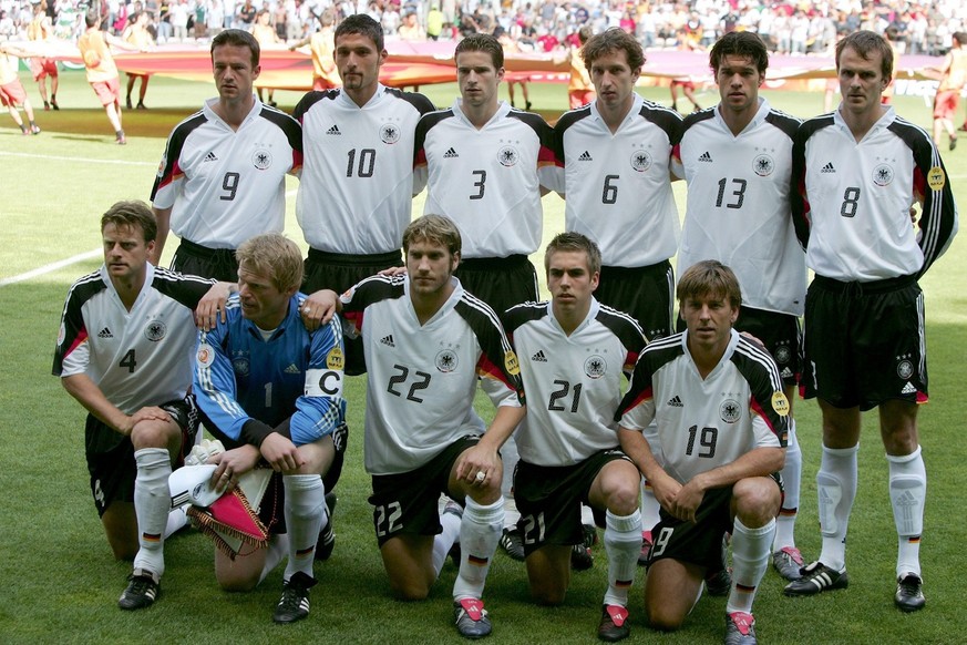 The team of Germany prior to the EURO 2004 Group D match between Latvia and Germany at Bessa stadium in Porto on Saturday, 19 June 2004. Standing from left - Fredi Bobic, Kevin Kuranyi, Arne Friedrich ...