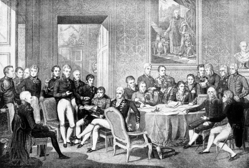 Wiener Kongress. Congress of Vienna, conference to organize Europe after the defeat of Napoleon, 18 15, Drawing by Jean-Baptiste Isabey, 18 19.