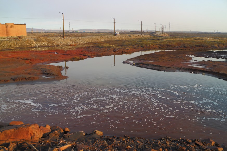This handout photo provided by Vasiliy Ryabinin shows oil spill outside Norilsk, 2,900 kilometers (1,800 miles) northeast of Moscow, Russia, Friday, May 29, 2020. Russian authorities have charged Vyac ...